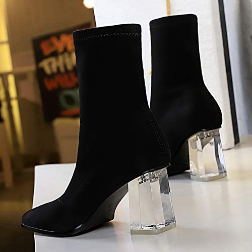 Yhjmdp Botas de tacón Alto, Zapatos de Mujer, Botines Moda para Club Nocturno tacón Transparente Botas Sexy,A,35