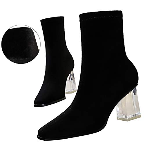Yhjmdp Botas de tacón Alto, Zapatos de Mujer, Botines Moda para Club Nocturno tacón Transparente Botas Sexy,A,35