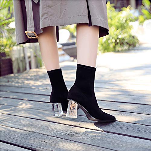 Yhjmdp Botas de tacón Alto, Zapatos de Mujer, Botines Moda para Club Nocturno tacón Transparente Botas Sexy,A,35