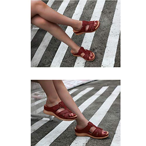 Yijinstyle Sandalias Casuales de Las Mujeres Cuñas de Verano Zapatos de Caminar Anchos (Rojo Burdeos, 44 EU)