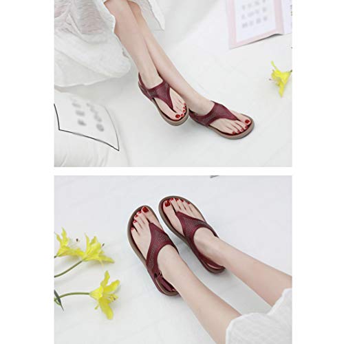 Yijinstyle Sandalias para Caminar Ocasionales Chanclas con Punta Abierta Sandalias con Diamantes de Imitación T-Strap Zapatillas con Velcro para Mujer (Rojo, 38.5 EU)