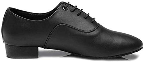 YKXLM Hombres&Muchacho Cuero Zapatos Latinos de Baile/Zapatillas de Baile/Tango Performance Calzado de Danza,ES707B,Negro Color,EU 40.5