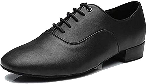 YKXLM Hombres&Muchacho Cuero Zapatos Latinos de Baile/Zapatillas de Baile/Tango Performance Calzado de Danza,ES707B,Negro Color,EU 40.5