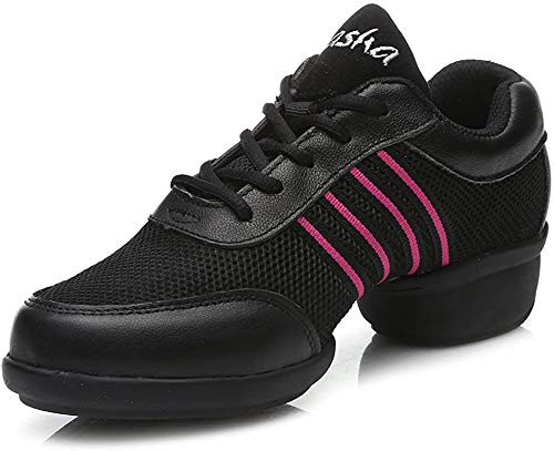 YKXLM Mujeres Danza-zapatillas de deporte Zapatos de baile Calzado de Danza/Modernos de la danza del jazz,ESA-T08,Negro+Rojo,EU35