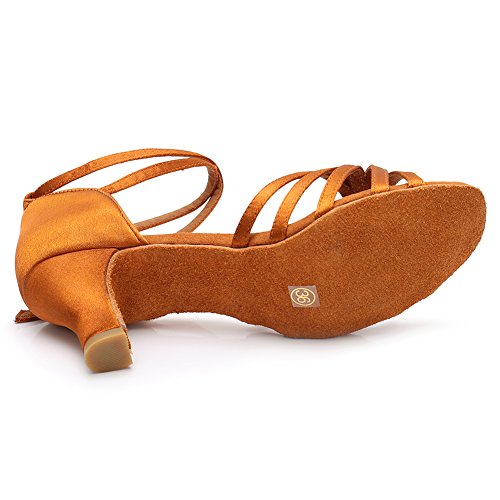 YKXLM Mujeres&Niña Zapatos Latinos de Baile Zapatillas de Baile de salón Salsa Performance Calzado de Danza,ESLP1213-5,Marrón Color,EU 38.5