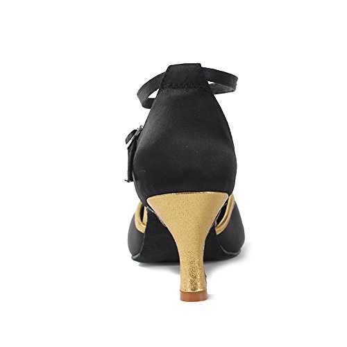 YKXLM Mujeres&Niña Zapatos latinos de baile Zapatillas de baile de salón Salsa Performance Calzado de Danza,ESWXCL-7,Negro+Oro color,EU 37.5