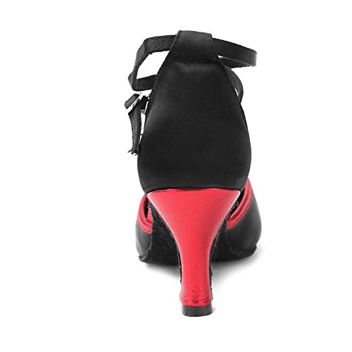 YKXLM Mujeres&Niña Zapatos latinos de baile Zapatillas de baile de salón Salsa Performance Calzado de Danza,ESWXCL-7,Negro+Rojo,EU 37.5