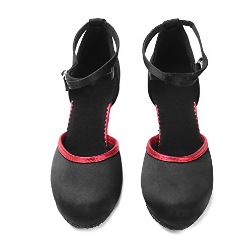 YKXLM Mujeres&Niña Zapatos latinos de baile Zapatillas de baile de salón Salsa Performance Calzado de Danza,ESWXCL-7,Negro+Rojo,EU 37.5