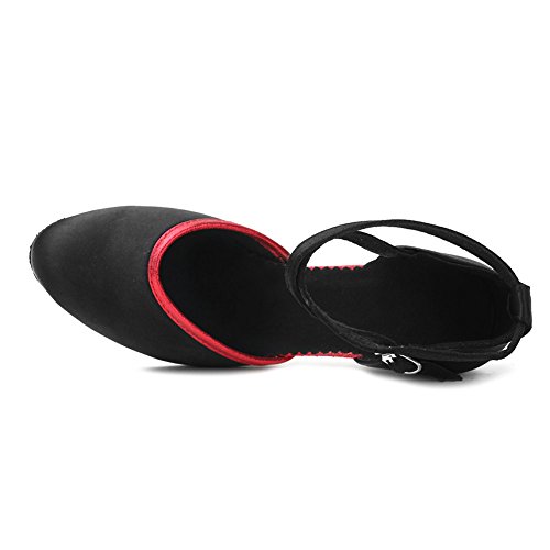 YKXLM Mujeres&Niña Zapatos latinos de baile Zapatillas de baile de salón Salsa Performance Calzado de Danza,ESWXCL-7,Negro+Rojo,EU 37.5