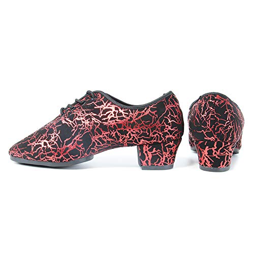 YKXLM Zapatillas de Baile Latino para Mujeres Zapatos de Baile de Jazz Zapatillas de Baile de Salón Latino Zapatos Oxford de Tela Boost Dance,Model WH-SD,Model WH-SD-3CM,Red,35 EU