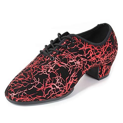 YKXLM Zapatillas de Baile Latino para Mujeres Zapatos de Baile de Jazz Zapatillas de Baile de Salón Latino Zapatos Oxford de Tela Boost Dance,Model WH-SD,Model WH-SD-3CM,Red,35 EU