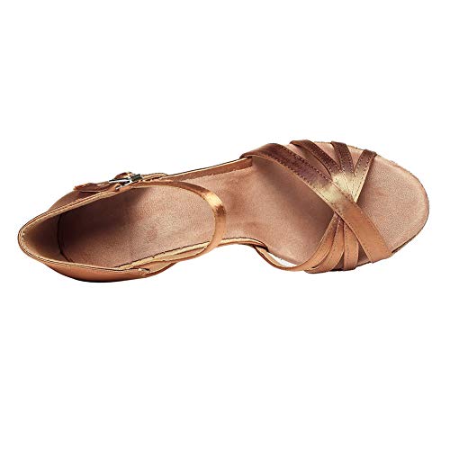 YKXLM Zapato Baile Mujer Zapatos de Baile Latino Sandalias de Baile de Salsa para Fiestas de salón de Baile Peep-Toe, Marrón-9cm Tacones-37EU