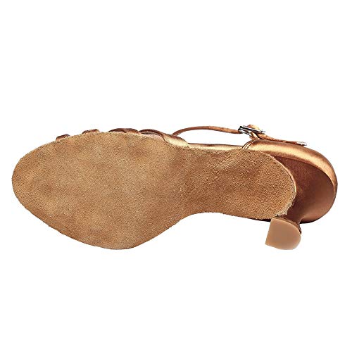 YKXLM Zapato Baile Mujer Zapatos de Baile Latino Sandalias de Baile de Salsa para Fiestas de salón de Baile Peep-Toe, Marrón-9cm Tacones-37EU