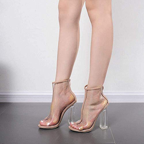 YNSH Tacón de Mujer Tacones de Boca de pez, Boca de pez de tacón Alto de Mujer Cristal Transparente de PVC Grueso con Botas Cortas de Mujer Botines Tacones Altos