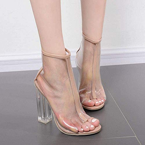 YNSH Tacón de Mujer Tacones de Boca de pez, Boca de pez de tacón Alto de Mujer Cristal Transparente de PVC Grueso con Botas Cortas de Mujer Botines Tacones Altos