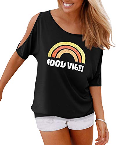 YOINS - Camiseta informal de verano para mujer, hombros descubiertos, cuello redondo, con cordones, color sólido