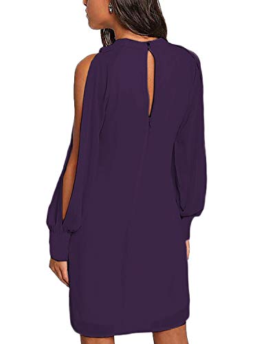 YOINS Mujer Vestidos Elegantes de Gasa Vestidos Mangas Largas Verano Estidos Casual Vestido Cuello en V de Boho Playa Cóctel Fiesta Púrpura XS