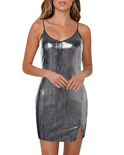 YOINS Vestido de Noche Sexy para Mujer, Vestido Brillante, Minivestido Sexy, Manga Larga, Cuello Redondo, Vestido de cóctel