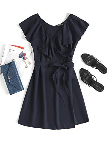 Yoins - Vestido de verano para mujer, corto, cuello en V, sin hombros, elegante, vestido de playa, minivestido de fiesta 01 S