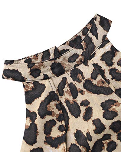 YOINS Vestido para Mujer Leopardo Elegante Blusa de Manga Larga Hombro Frío Tops Cuello Redondo Estampado Fiesta Leopard-Amarillo S