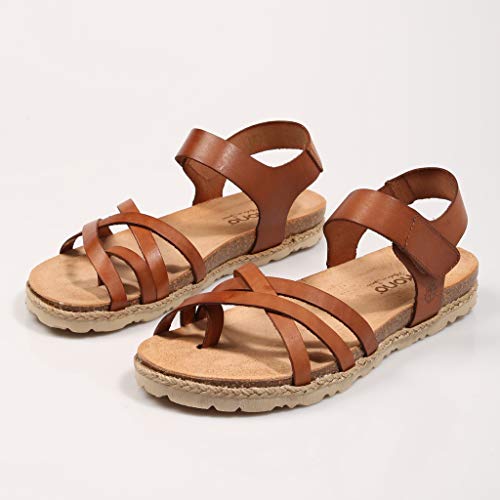 Yokono Chipre 149 Todo Nuez Sandalia Plana para Mujer, 38