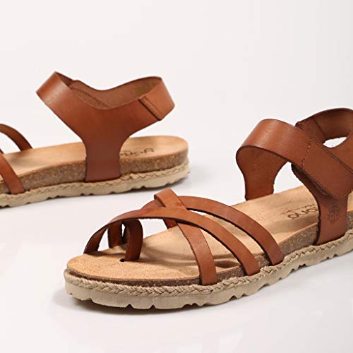 Yokono Chipre 149 Todo Nuez Sandalia Plana para Mujer, 38