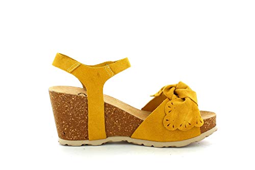 Yokono Sandalia Cuña Serraje Mostaza