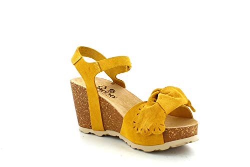 Yokono Sandalia Cuña Serraje Mostaza