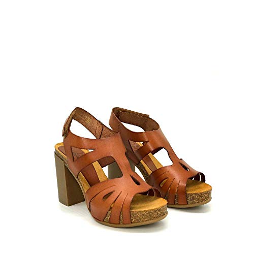 YOKONO - Sandalia Tacon Y Plataforma DE Piel para Mujer Color: Nuez Talla: 36