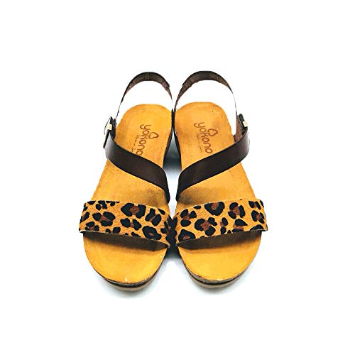 YOKONO - Sandalias cuña Leopardo - Cuero para: Mujer Color: Leopardo/VAQ./Natural/Marron Talla: 37