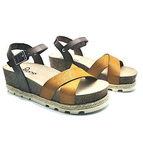 YOKONO - Sandalias Mostaza Casual - Cuero para: Mujer Color: VAQ.GRB.Tous/VQ 201 Mostaza/Taupe Talla: 37