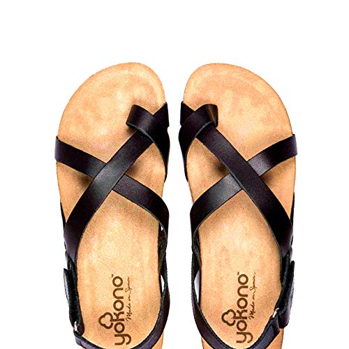 YOKONO - Sandalias Planas Casual - Cuero para: Mujer Color: Negro Talla: 41