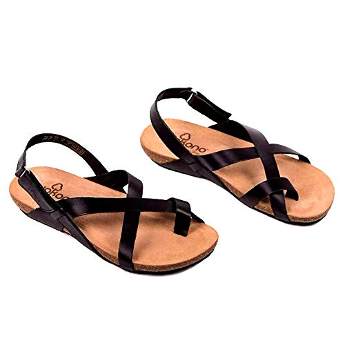 YOKONO - Sandalias Planas Casual - Cuero para: Mujer Color: Negro Talla: 41