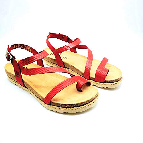 YOKONO - Sandalias Planas Casual - Cuero para: Mujer Color: Rojo Talla: 37