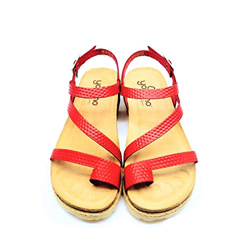 YOKONO - Sandalias Planas Casual - Cuero para: Mujer Color: Rojo Talla: 37
