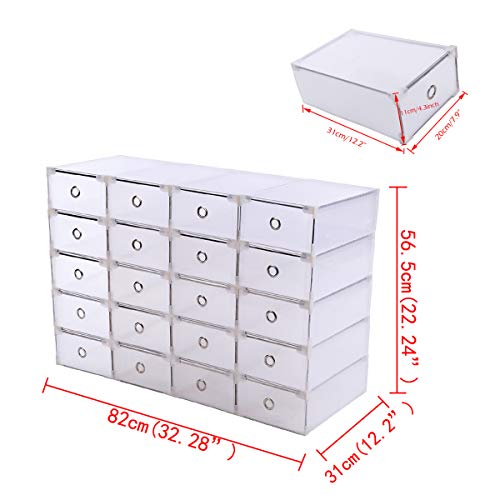 Yonntech 20pcs Cajas de Zapatos Plegables de Plástico Cajas Almacenaje Plegable de plástico Cajón Organizador Transparente envase de la Caja para Zapatos Apilable Plegable Contenedor