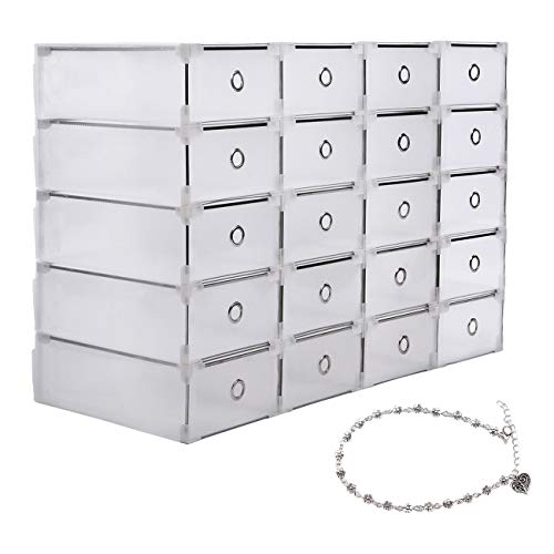 Yonntech 20pcs Cajas de Zapatos Plegables de Plástico Cajas Almacenaje Plegable de plástico Cajón Organizador Transparente envase de la Caja para Zapatos Apilable Plegable Contenedor