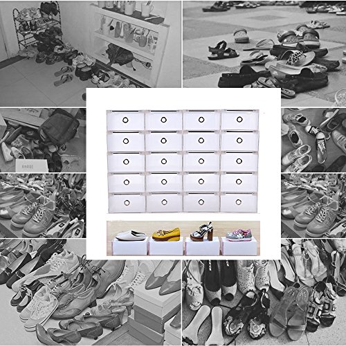 Yonntech 20pcs Cajas de Zapatos Plegables de Plástico Cajas Almacenaje Plegable de plástico Cajón Organizador Transparente envase de la Caja para Zapatos Apilable Plegable Contenedor