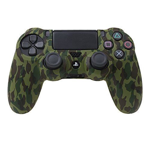YoRHa Transferencia de Agua Camuflaje de impresión Silicona Caso Piel Fundas Protectores Cubierta para Sony PS4/slim/Pro Mando x 4(Bosque + Marina + Desierto + Nieve) con Pro Thumb Grips x 8