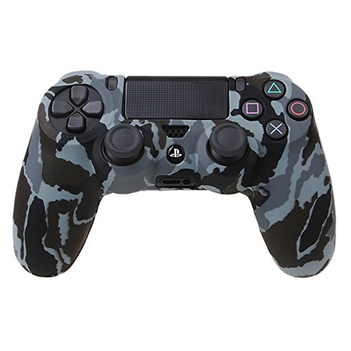 YoRHa Transferencia de Agua Camuflaje de impresión Silicona Caso Piel Fundas Protectores Cubierta para Sony PS4/slim/Pro Mando x 4(Bosque + Marina + Desierto + Nieve) con Pro Thumb Grips x 8
