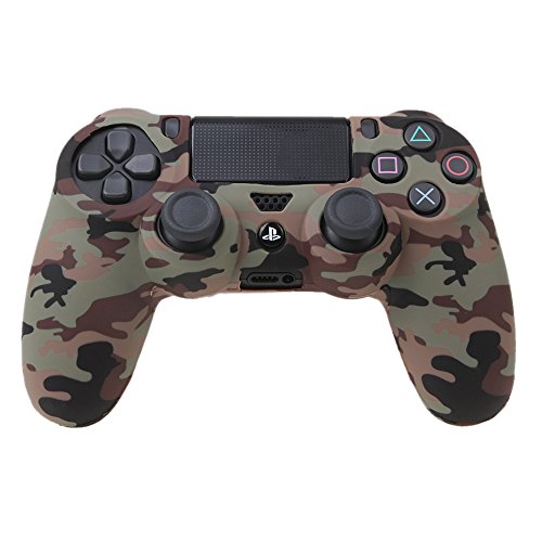 YoRHa Transferencia de Agua Camuflaje de impresión Silicona Caso Piel Fundas Protectores Cubierta para Sony PS4/slim/Pro Mando x 4(Bosque + Marina + Desierto + Nieve) con Pro Thumb Grips x 8