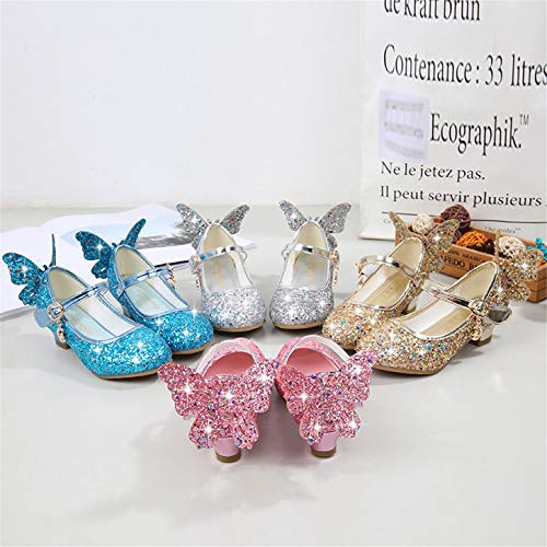 YOSICIL Zapatos de Princesa de Bowknot para Niños Zapatos Bailarinas Sandalias de Vestir Tacón Alto Zapatos de Lentejuelas Velcro Zapatillas para Disfraz de Fiesta Cumpleaños Carnaval EU26-38