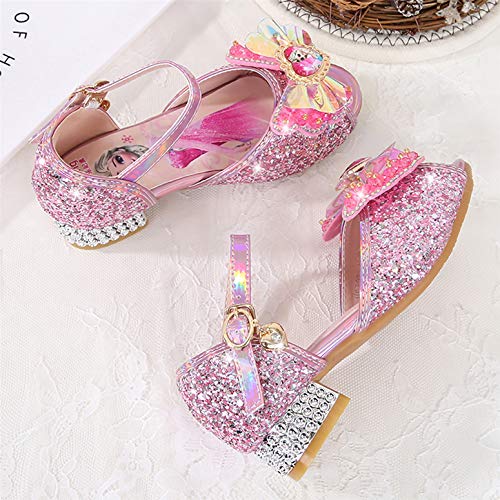 YOSICIL Zapatos de Tacón Alto con Arco para Niña Zapatos de Ballet Disfraz de Princesa Elsa con Lentejuelas Sandalias de Pescado Boca Zapatilla de Vestir Fiesta Cosplay Carnaval Playa