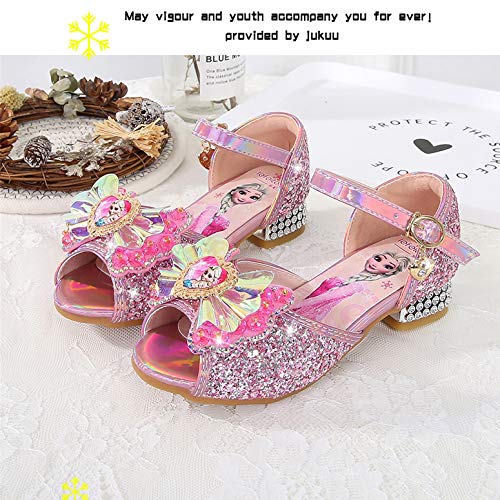 YOSICIL Zapatos de Tacón Alto con Arco para Niña Zapatos de Ballet Disfraz de Princesa Elsa con Lentejuelas Sandalias de Pescado Boca Zapatilla de Vestir Fiesta Cosplay Carnaval Playa