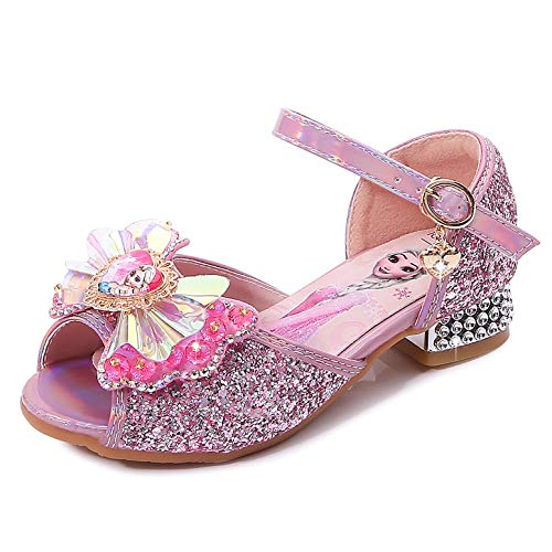 YOSICIL Zapatos de Tacón Alto con Arco para Niña Zapatos de Ballet Disfraz de Princesa Elsa con Lentejuelas Sandalias de Pescado Boca Zapatilla de Vestir Fiesta Cosplay Carnaval Playa