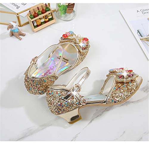 YOSICIL Zapatos de Tango Latino Niña Zapatos de Tacón Altode Princesa Lentejuelas Zapatos de Baile Sandalias Arco Zapatilla de Ballet de Vestir Fiesta para Boda Playa 6 a 13Años Azul EU26-38
