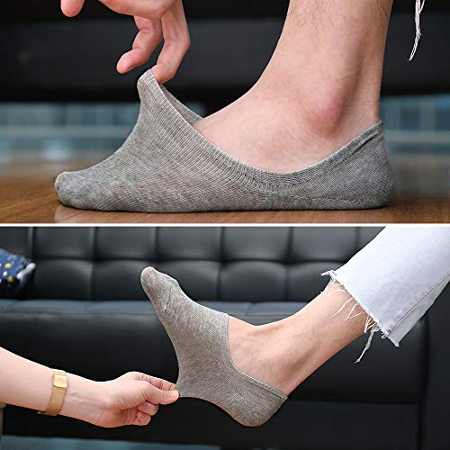 YOUCHAN Calcetines Mujer Hombre 10 Pares Tobilleros Invisibles Antideslizante Algodon Silicona Calcetines Verano-Negro-43-46