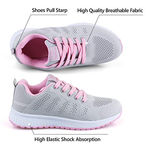 Youecci Zapatillas de Deportivos de Running para Mujer Deportivo de Exterior Interior Gimnasia Ligero Sneakers Fitness Atlético Caminar Zapatos Transpirable Rosa 40 EU
