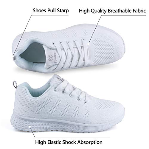 Youecci Zapatillas de Deportivos de Running para Mujer Deportivo de Exterior Interior Gimnasia Ligero Sneakers Fitness Atlético Caminar Zapatos Transpirable Blanco 39 EU