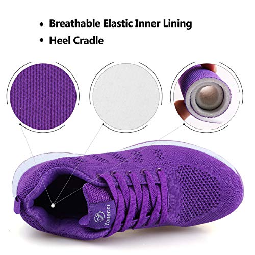 Youecci Zapatillas de Deportivos de Running para Mujer Deportivo de Exterior Interior Gimnasia Ligero Sneakers Fitness Atlético Caminar Zapatos Transpirable Morado 39 EU